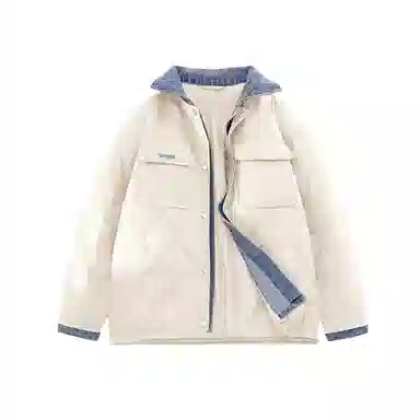 鸭鸭 牛仔拼接翻领撞色保暖防风宽松百搭潮流外套冬季羽绒服 女款