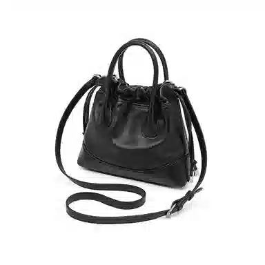 老人头 小香风通勤时尚高级质感气质个性 牛皮拼合成革 水桶包手提包 女款 黑色/白色/浅灰色