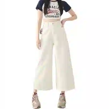 如续 显瘦高腰宽松小个子阔腿裤牛仔裤 女款