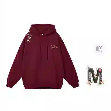 棉购 春秋基础款仿刺绣上衣学生街头潮流时尚休闲百搭花卉印花绒衫加绒加厚宽松卫衣 男女同款