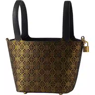 上海故事 菜篮子新中式国风单肩斜挎真皮 牛皮 手提包 大号 女款 日光黄 /白定胜 /高贵紫