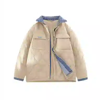 鸭鸭 牛仔拼接翻领撞色保暖防风宽松百搭潮流外套冬季羽绒服 女款