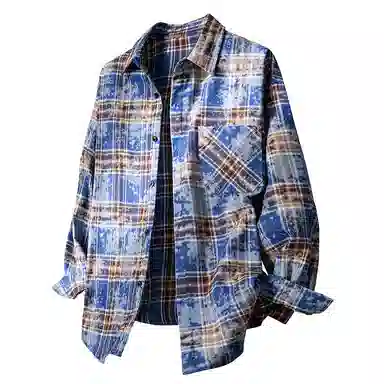 布客行 免搭配一套学院风扎染高街条纹多彩格子单排扣内搭休闲宽松衬衣外套美式复古直筒抽绳松紧腰微喇柔软牛仔裤衬衫套装 男女同款