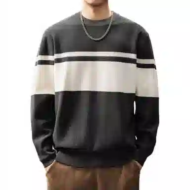 贵色 青少年学院风潮流百搭撞色条纹长袖清新文艺亲肤柔软休闲圆领针织衫 男女同款
