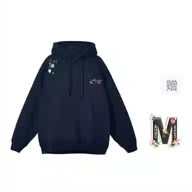 棉购 春秋基础款仿刺绣上衣学生街头潮流时尚休闲百搭花卉印花绒衫加绒加厚宽松卫衣 男女同款