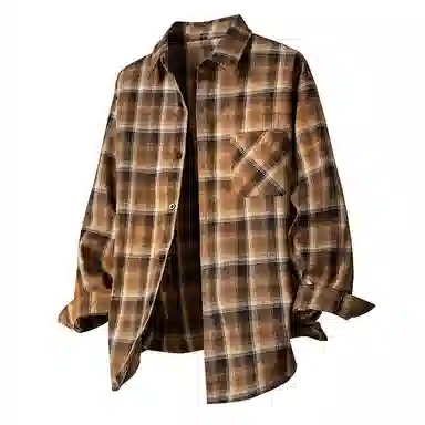 【免搭配一套】布客行 条纹多彩格子学院风扎染高街单排扣内搭休闲宽松衬衣外套美式复古直筒抽绳松紧腰微喇柔软牛仔裤衬衫套装 男女同款