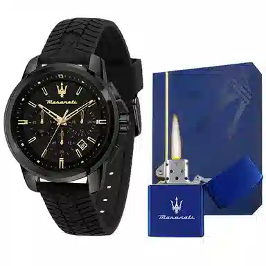 Maserati Quartz Silicone Strap Black Dial