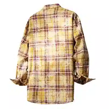 布客行 免搭配一套学院风扎染高街条纹多彩格子单排扣内搭休闲宽松衬衣外套美式复古直筒抽绳松紧腰微喇柔软牛仔裤衬衫套装 男女同款