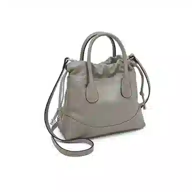 老人头 小香风通勤时尚高级质感气质个性 牛皮拼合成革 水桶包手提包 女款 黑色/白色/浅灰色