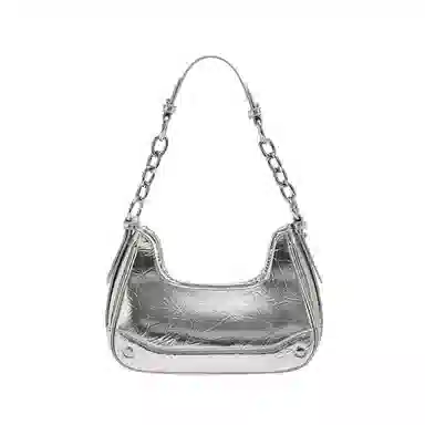 JANE KLAIN Simple Shoulder Bag Dark Night Black Silver