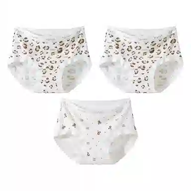 二三二三 甜美可爱萌系少女豹纹波点亲肤柔软舒适透气无痕隐形简约百搭日常短裤 组合装三角内裤 女款