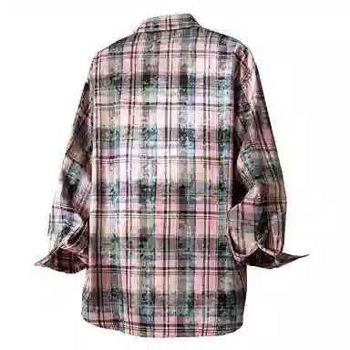 布客行 免搭配一套学院风扎染高街条纹多彩格子单排扣内搭休闲宽松衬衣外套美式复古直筒抽绳松紧腰微喇柔软牛仔裤衬衫套装 男女同款