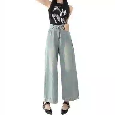 如续 显瘦高腰宽松小个子阔腿裤牛仔裤 女款