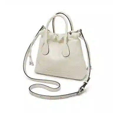 老人头 小香风通勤时尚高级质感气质个性 牛皮拼合成革 水桶包手提包 女款 黑色/白色/浅灰色