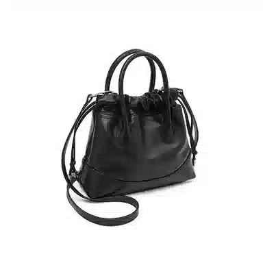 老人头 小香风通勤时尚高级质感气质个性 牛皮拼合成革 水桶包手提包 女款 黑色/白色/浅灰色