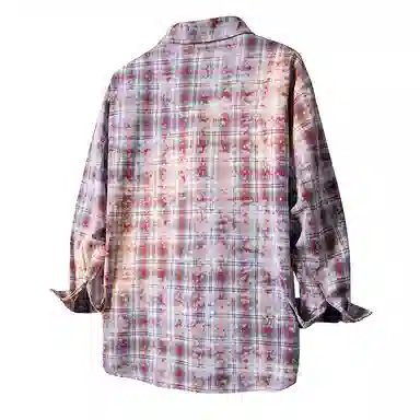 【免搭配一套】布客行 学院风扎染高街单排扣条纹多彩格子内搭休闲宽松衬衣外套美式复古直筒抽绳松紧腰微喇柔软牛仔裤衬衫套装 男女同款