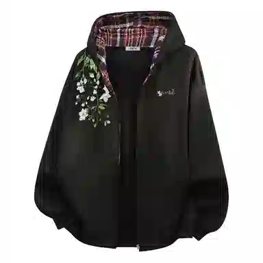 红蜻蜓 美式复古植物花卉仿刺绣设计感宽松舒适百搭日常通勤亲肤潮流时尚简约长袖连帽卫衣 男女同款