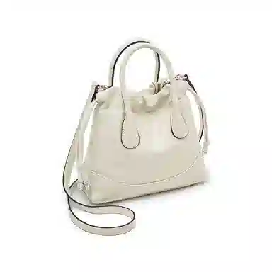 老人头 小香风通勤时尚高级质感气质个性 牛皮拼合成革 水桶包手提包 女款 黑色/白色/浅灰色