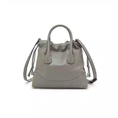 老人头 小香风通勤时尚高级质感气质个性 牛皮拼合成革 水桶包手提包 女款 黑色/白色/浅灰色