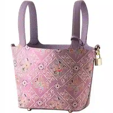 上海故事 菜篮子新中式国风单肩斜挎真皮 牛皮 手提包 大号 女款 日光黄 /白定胜 /高贵紫