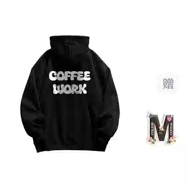 棉购 满印字母印花连帽上衣学生休闲时尚百搭潮流绒衫加绒加厚宽松卫衣 女款