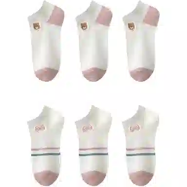 妮轻 纯棉网眼透气条纹甜美短袜 女款