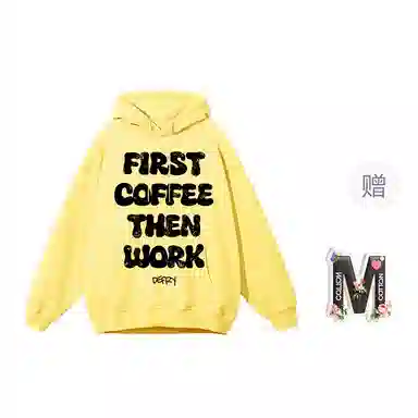 棉购 满印字母印花连帽上衣学生休闲时尚百搭潮流绒衫加绒加厚宽松卫衣 女款