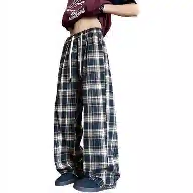 【抽绳格子回潮可穿230斤】布客行 美式复古港风嘻哈高街运动时尚百搭日常出街垂感慵懒宽松舒适华棉直筒青少年长裤休闲裤 男女同款