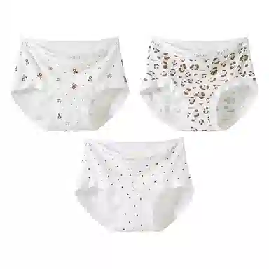 二三二三 甜美可爱萌系少女豹纹波点亲肤柔软舒适透气无痕隐形简约百搭日常短裤 组合装三角内裤 女款