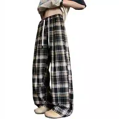 【抽绳格子回潮可穿230斤】布客行 美式复古港风嘻哈高街运动时尚百搭日常出街垂感慵懒宽松舒适华棉直筒青少年长裤休闲裤 男女同款