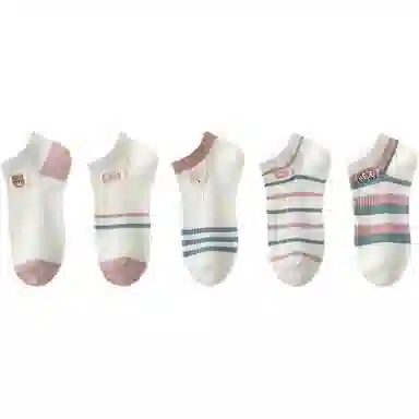 妮轻 纯棉网眼透气条纹甜美短袜 女款