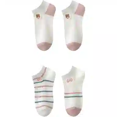 妮轻 纯棉网眼透气条纹甜美短袜 女款