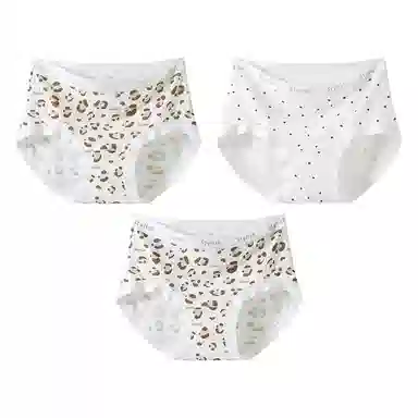 二三二三 甜美可爱萌系少女豹纹波点亲肤柔软舒适透气无痕隐形简约百搭日常短裤 组合装三角内裤 女款