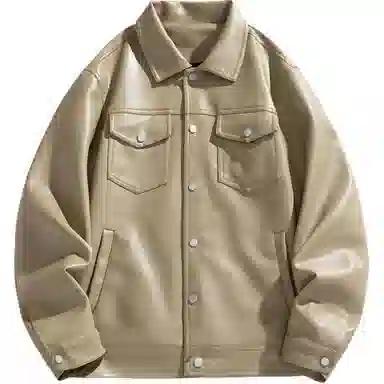 老爷车 春秋季简约宽松外套翻领纯色休闲舒适百搭运动皮衣 男款