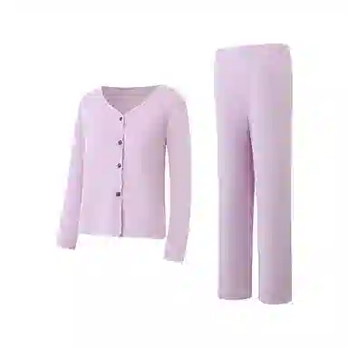 静英鸾 羊毛绒长袖长裤圆领开衫纯色甜美舒适两件套家居服秋冬季保暖套装 女款