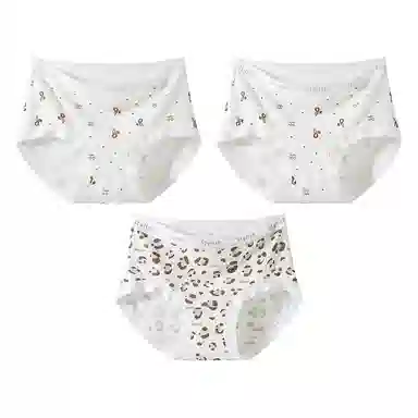 二三二三 甜美可爱萌系少女豹纹波点亲肤柔软舒适透气无痕隐形简约百搭日常短裤 组合装三角内裤 女款