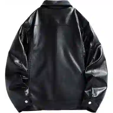 老爷车 春秋季简约宽松外套翻领纯色休闲舒适百搭运动皮衣 男款