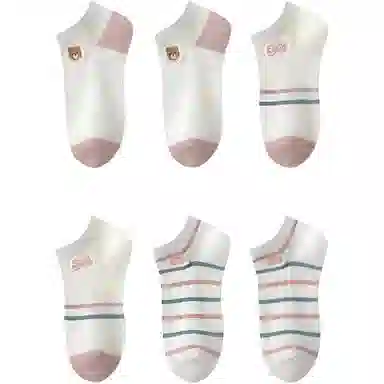 妮轻 纯棉网眼透气条纹甜美短袜 女款