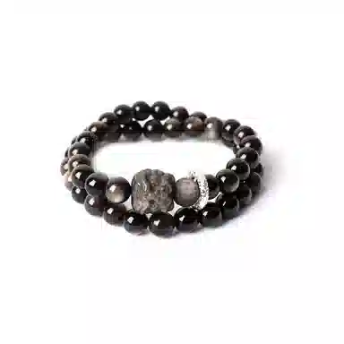 【足银｜7A银曜】 奥斯坦汀 新中式百搭 潮流高级感国风平安扣#好运 黑曜石 手串 男款