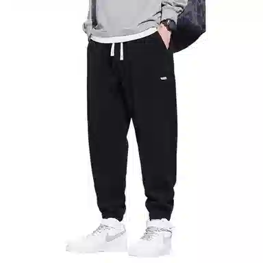 顶峰保罗 美式重磅加绒加厚潮牌弹力抽绳显高显瘦束脚哈伦卫裤无性别主义宽松大码运动长裤简约百搭高街休闲裤 男女同款