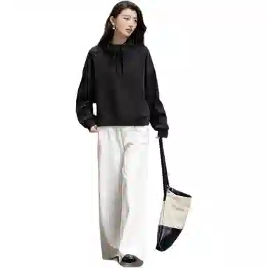 【dme】 秋季运动风博主立领抽绳小个子简约舒适纯色设计时尚百搭柔软极简主义卫衣 女款