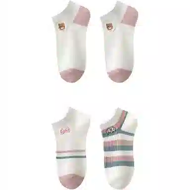 妮轻 纯棉网眼透气条纹甜美短袜 女款