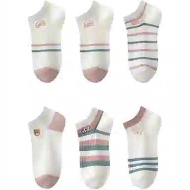 妮轻 纯棉网眼透气条纹甜美短袜 女款