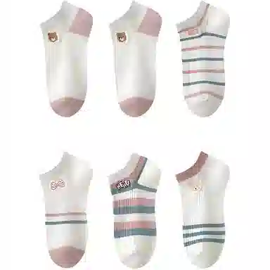 妮轻 纯棉网眼透气条纹甜美短袜 女款