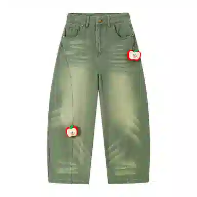 Mr. Jiangnan Retro Plush Apple Pin Wide Leg Jeans