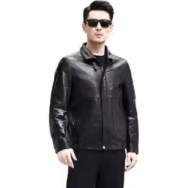 比利斯山羊 时尚休闲翻领牛皮真皮皮衣 男女同款