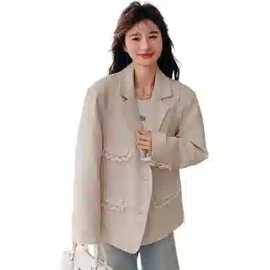 稻草人 韩系通勤蕾丝拼接外套气质时尚高级感显瘦减龄西装 女款