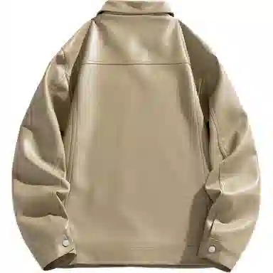 老爷车 春秋季简约宽松外套翻领纯色休闲舒适百搭运动皮衣 男款