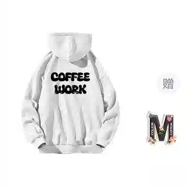 棉购 满印字母印花连帽上衣学生休闲时尚百搭潮流绒衫加绒加厚宽松卫衣 女款