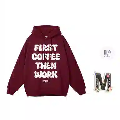 棉购 满印字母印花连帽上衣学生休闲时尚百搭潮流绒衫加绒加厚宽松卫衣 女款